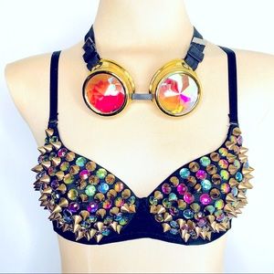 Festival gemstone spike baddie Ultra costume bra black 34B